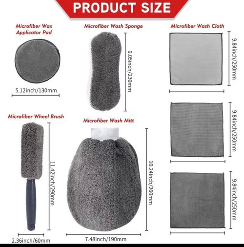 9pcs Microfiber Car Cleaning Kit - Wash Mitt, Sponge,Cloths