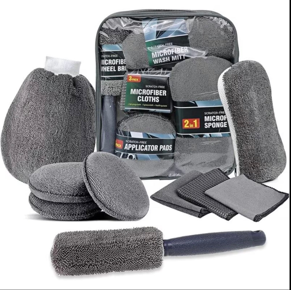 9pcs Microfiber Car Cleaning Kit - Wash Mitt, Sponge,Cloths